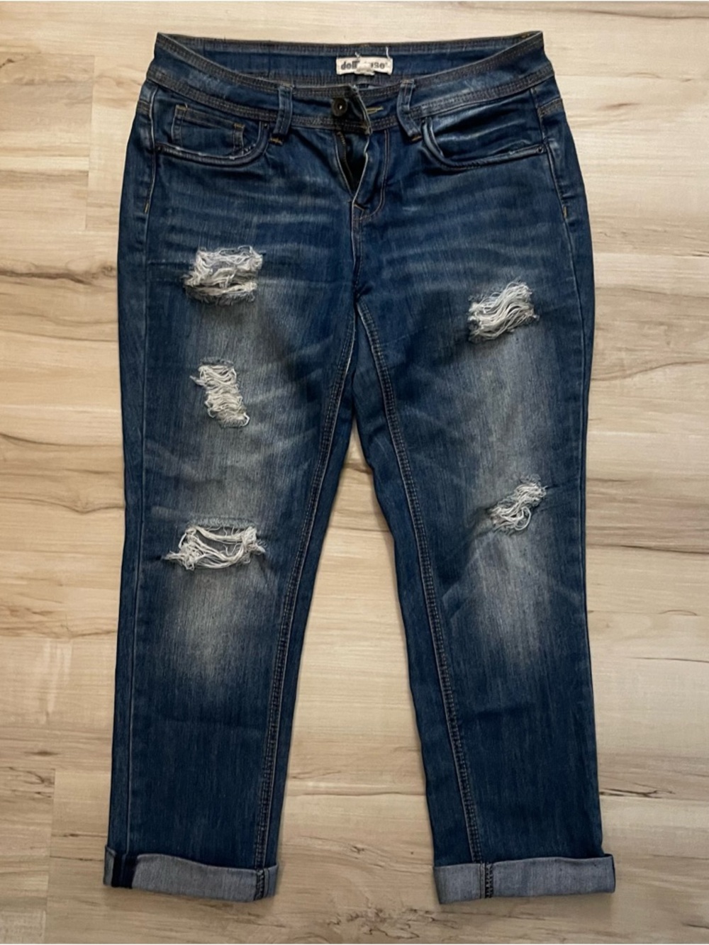 Dollhouse Distressed Dark Blue Boyfriend Jeans